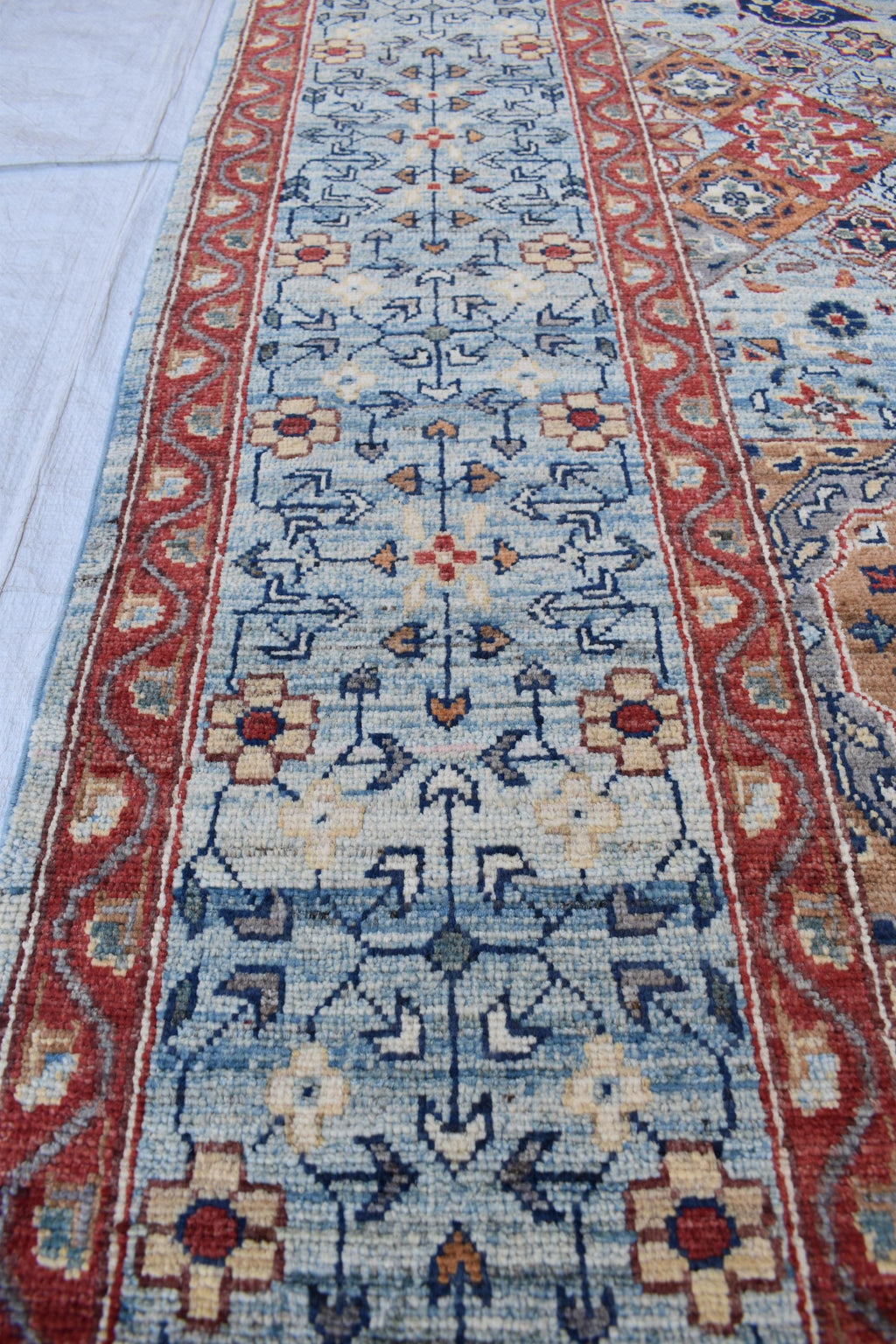Unique Chobi Rug – 9.5x6.3 ft Handwoven Afghan Wool Carpet with Classic Medallion and Floral Motifs | Living Room Rug