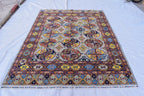 Handmade Afghan Tribal Rug – 7.7x5.10 ft Vibrant Wool Carpet with Geometric Patterns