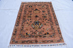 Hand-Knotted Afghan Floral Medallion Rug – 4.10x2.7 ft | Wall Hanging Rug | Boho Home Decor | Office Rug | Bedroom Rug