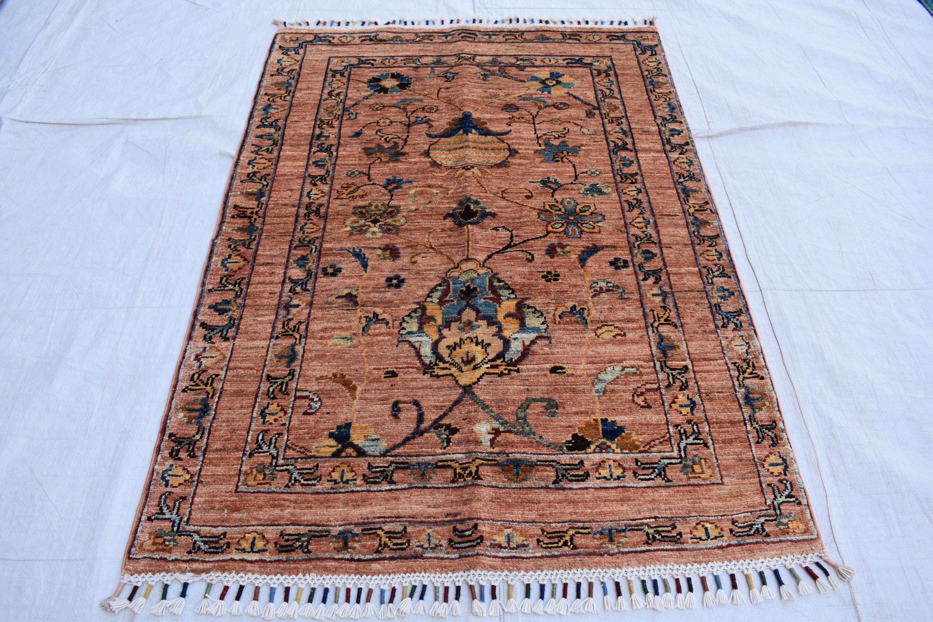 Hand-Knotted Afghan Floral Medallion Rug – 4.10x2.7 ft | Wall Hanging Rug | Boho Home Decor | Office Rug | Bedroom Rug