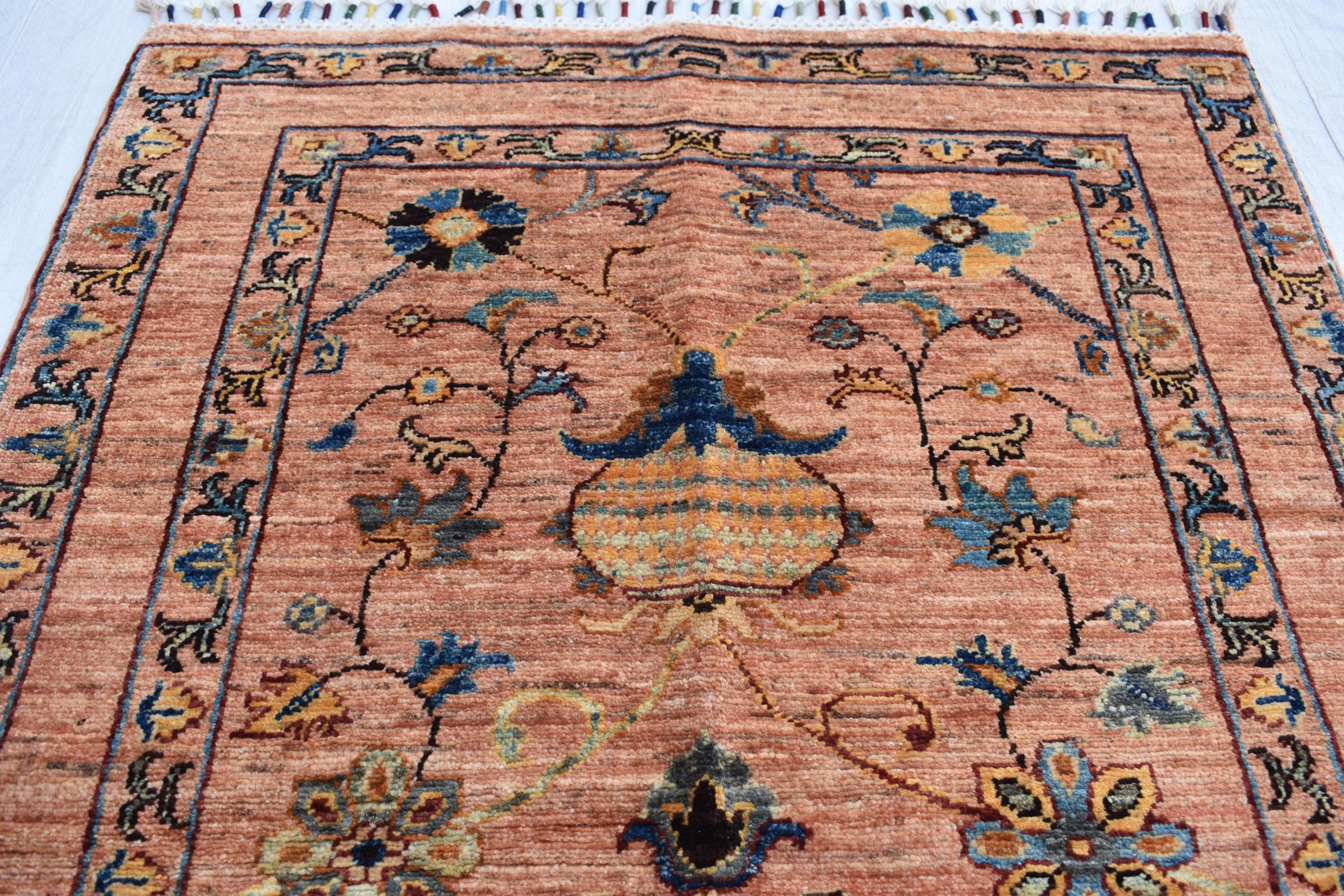 Hand-Knotted Afghan Floral Medallion Rug – 4.10x2.7 ft | Wall Hanging Rug | Boho Home Decor | Office Rug | Bedroom Rug