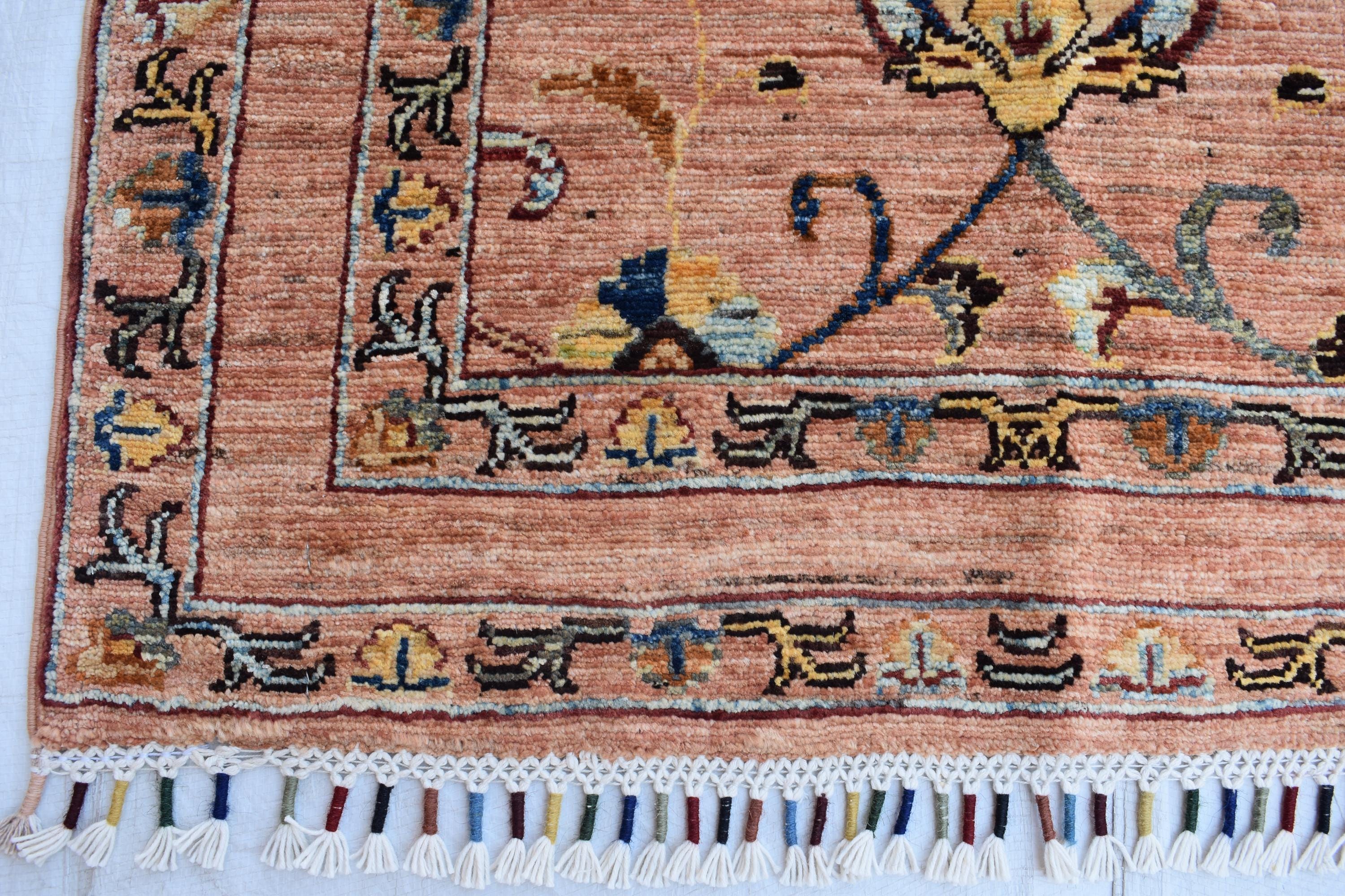 Hand-Knotted Afghan Floral Medallion Rug – 4.10x2.7 ft | Wall Hanging Rug | Boho Home Decor | Office Rug | Bedroom Rug