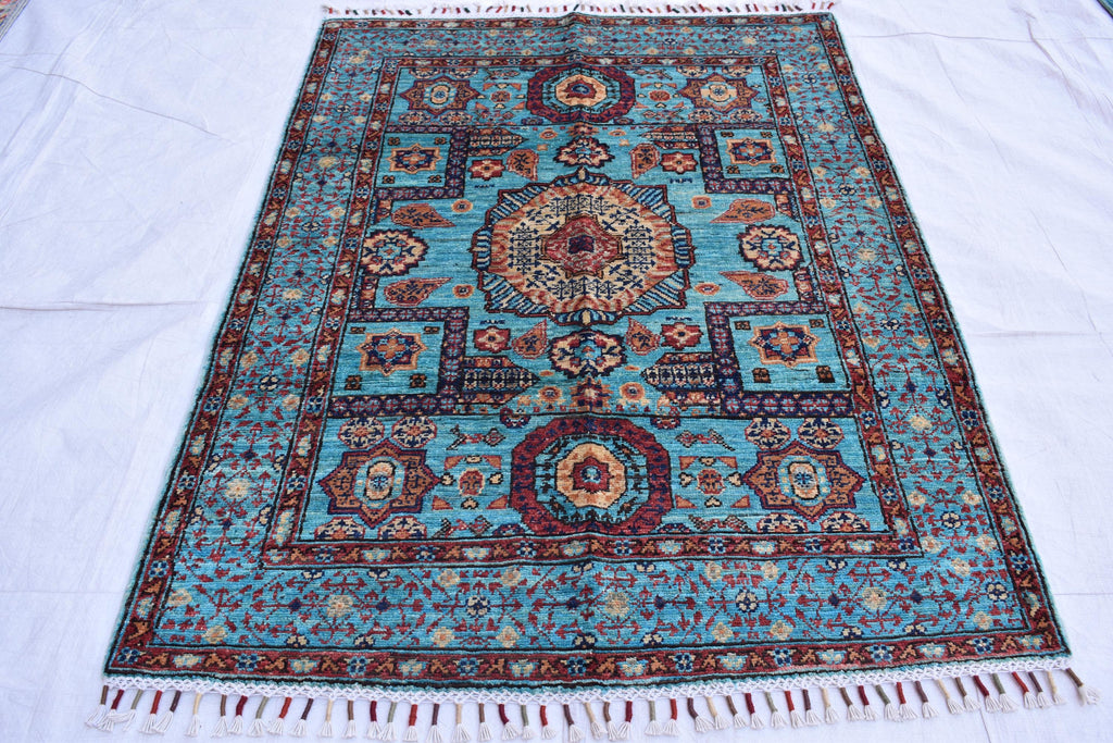 handmade Afghan Chobi carpet 4.11 x 3.5 ft authentic 100% wool | Wall Hanging Rug | Boho Home Decor | Office Rug