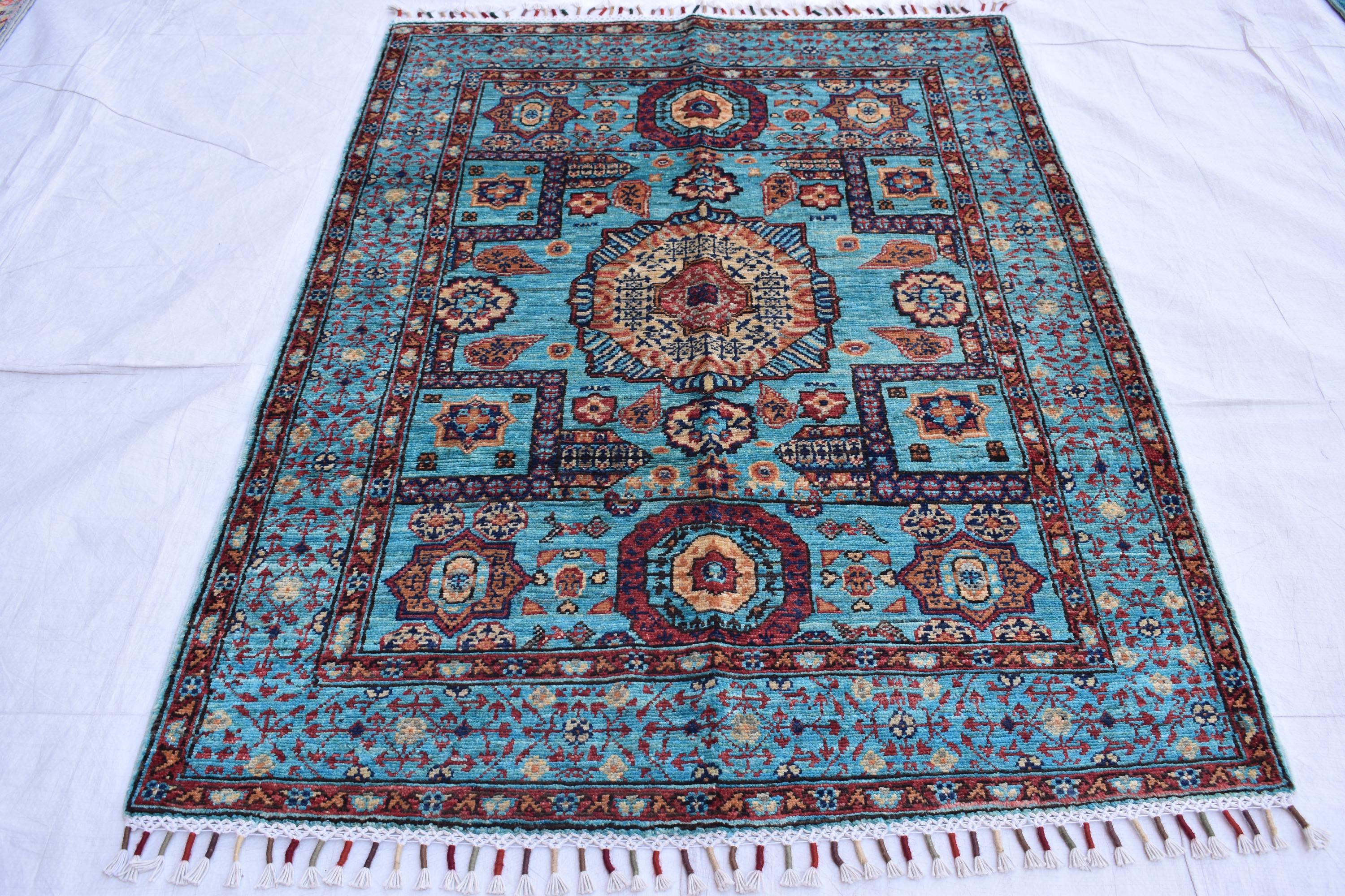 handmade Afghan Chobi carpet 4.11 x 3.5 ft authentic 100% wool | Wall Hanging Rug | Boho Home Decor | Office Rug