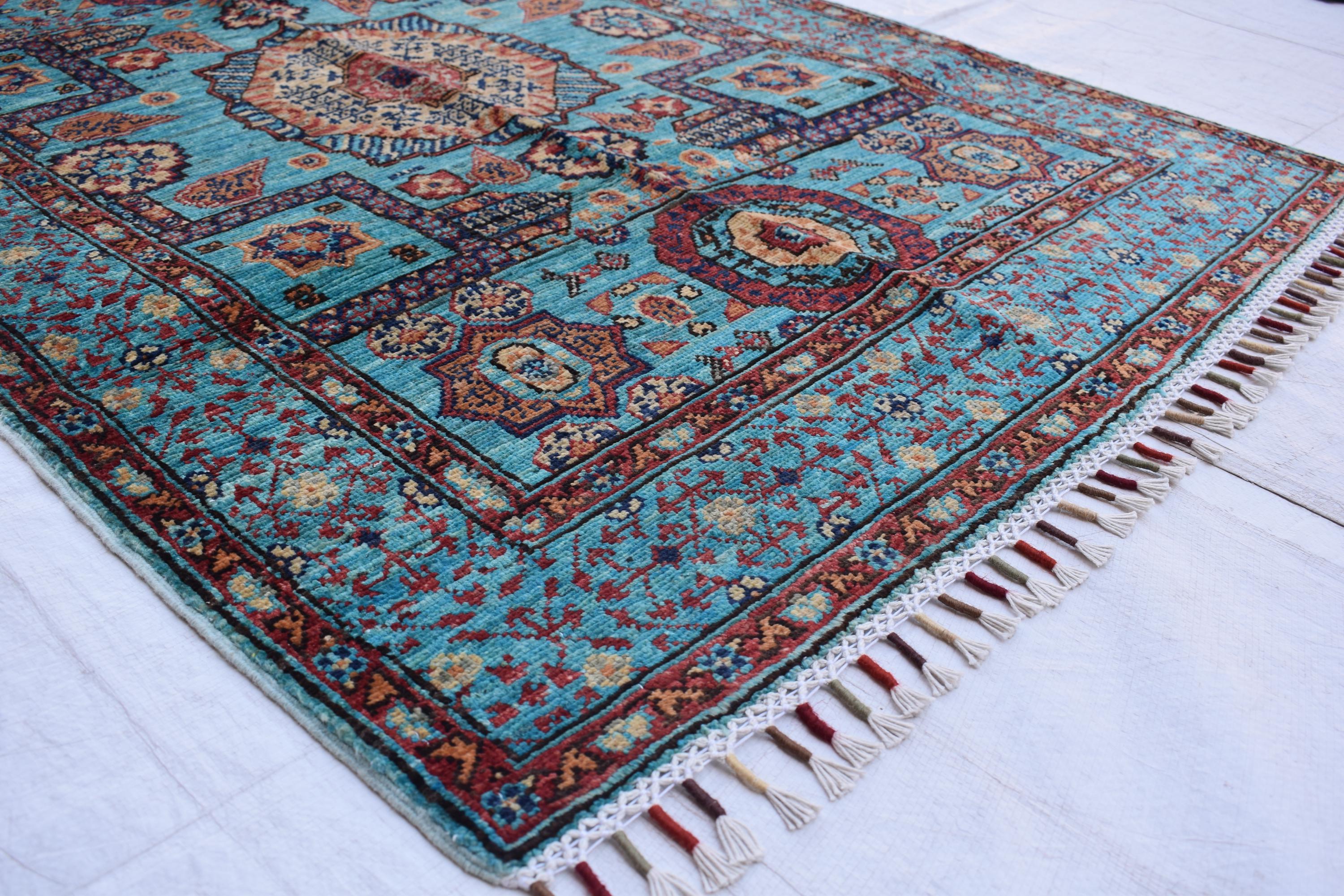 handmade Afghan Chobi carpet 4.11 x 3.5 ft authentic 100% wool | Wall Hanging Rug | Boho Home Decor | Office Rug