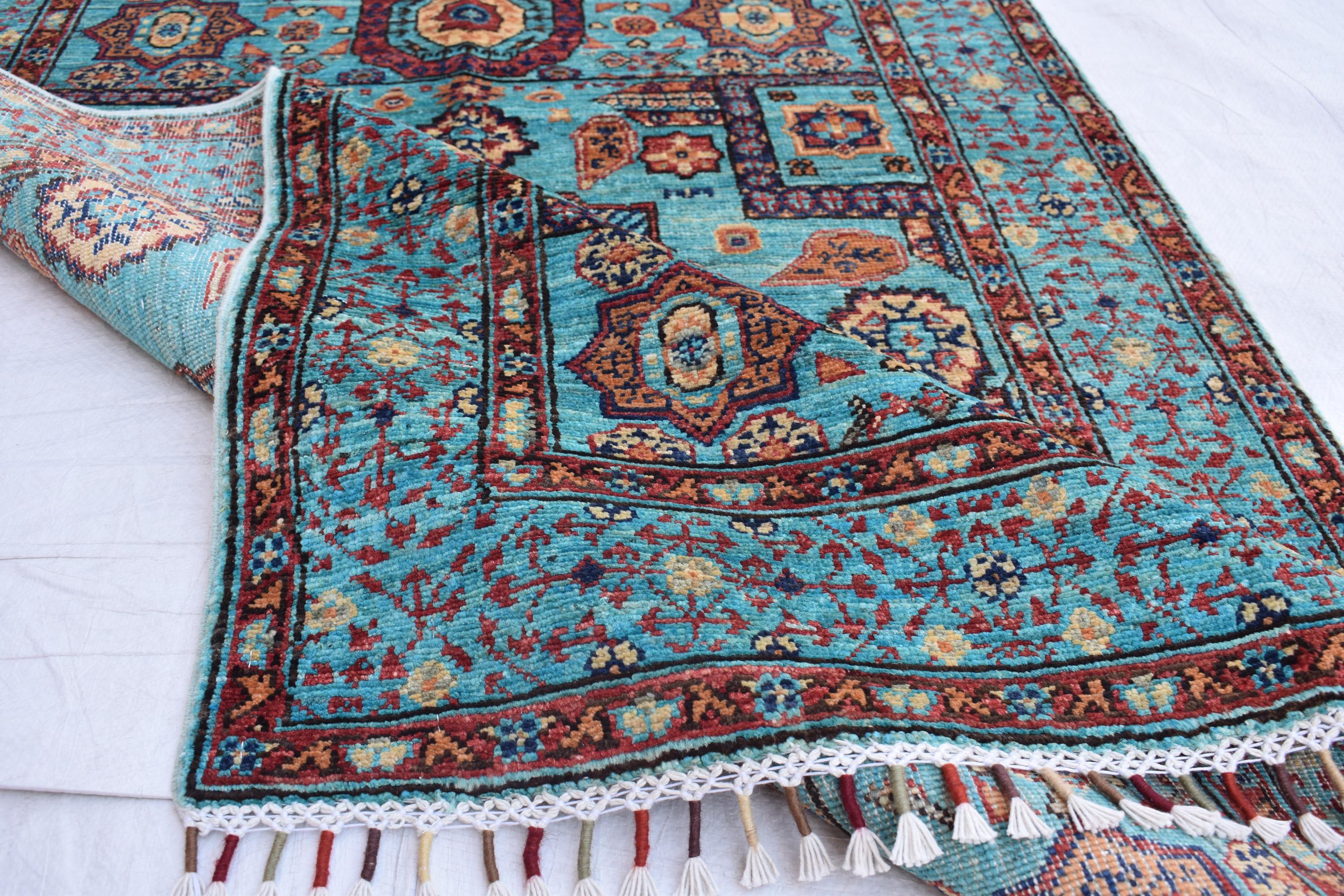 handmade Afghan Chobi carpet 4.11 x 3.5 ft authentic 100% wool | Wall Hanging Rug | Boho Home Decor | Office Rug