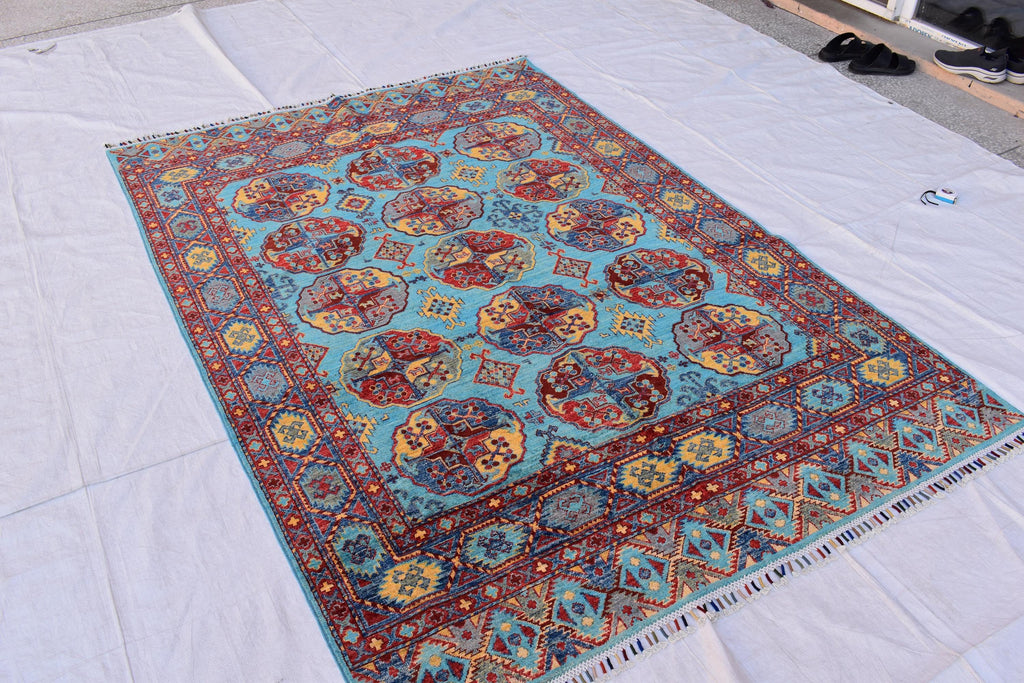 handmade vintage geometric 8.2 x 5.9 ft 100% wool, for living room, dinning room and office.