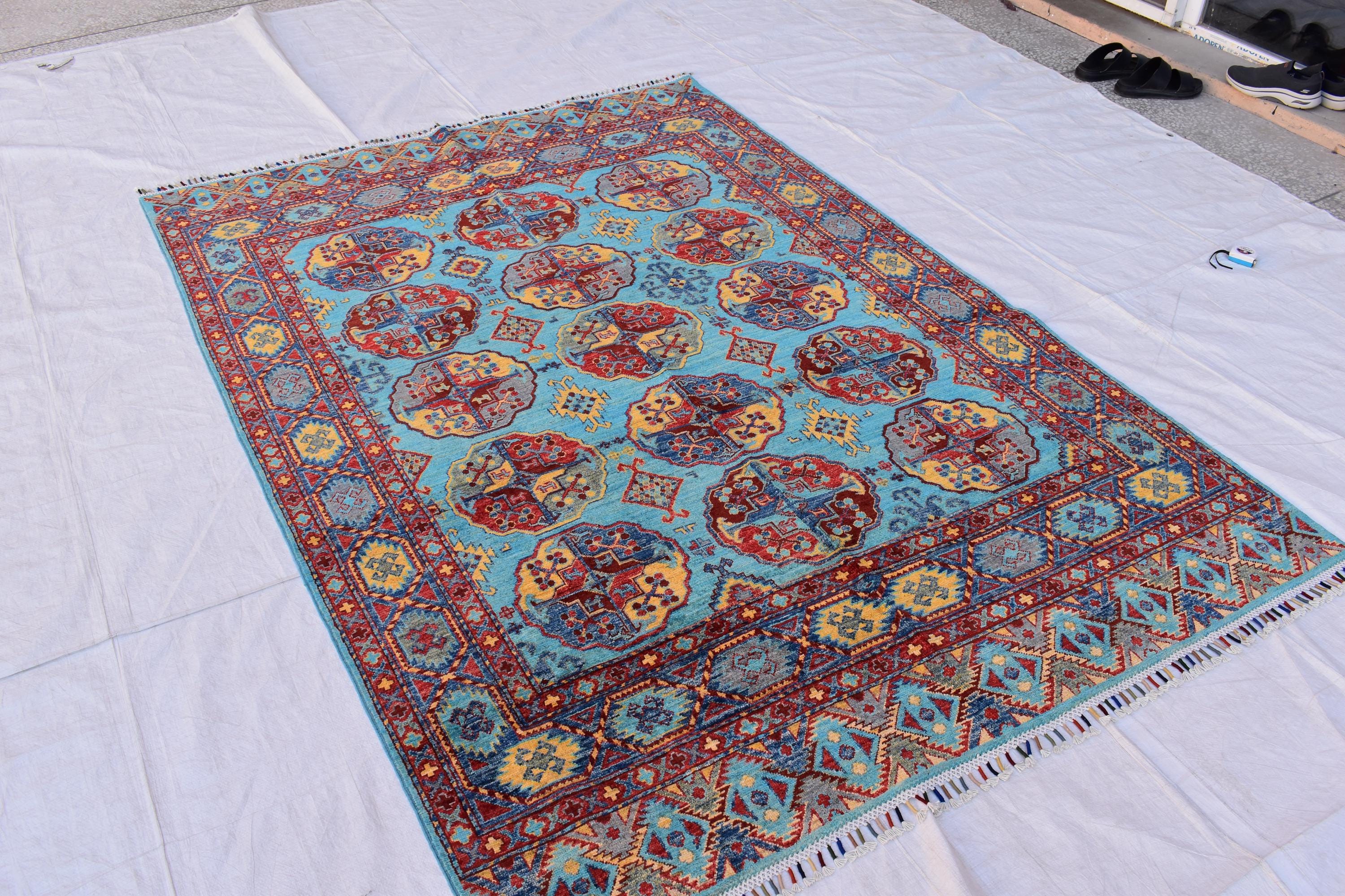 handmade vintage geometric 8.2 x 5.9 ft 100% wool, for living room, dinning room and office.
