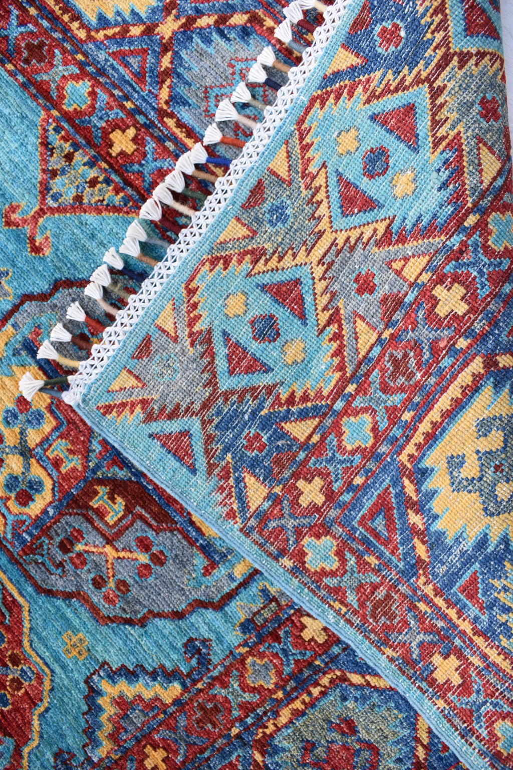 handmade vintage geometric 8.2 x 5.9 ft 100% wool, for living room, dinning room and office.