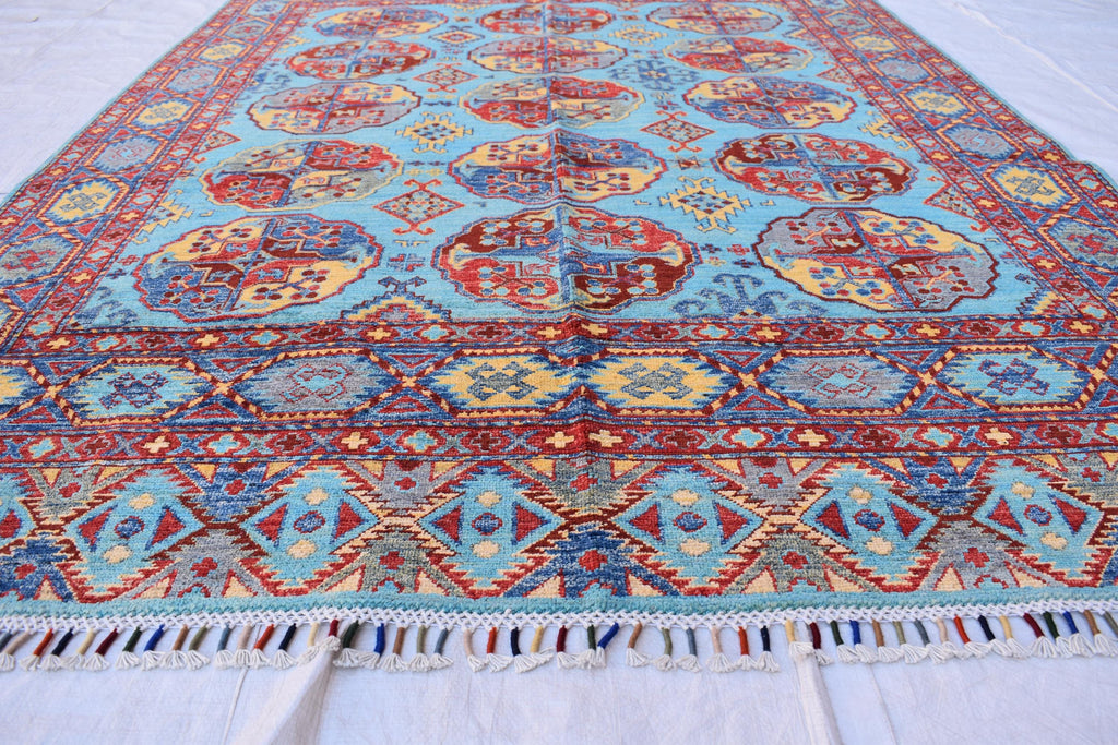 handmade vintage geometric 8.2 x 5.9 ft 100% wool, for living room, dinning room and office.