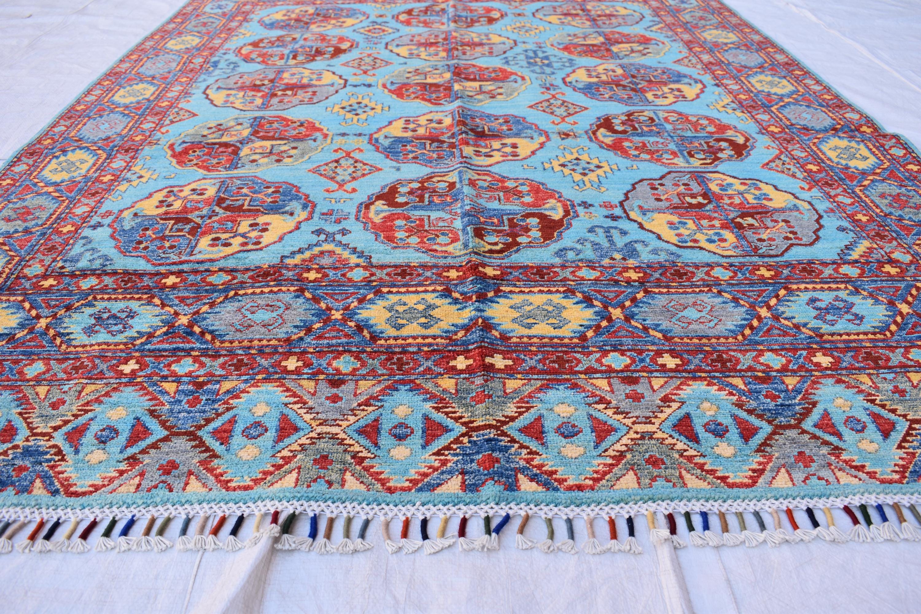 handmade vintage geometric 8.2 x 5.9 ft 100% wool, for living room, dinning room and office.