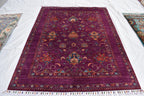 Handwoven Afghan Wool Carpet - Deep Red with Floral Patterns, 6.6x5.2 ft | Living Room Rug | Boho Home Decor | Office Rug