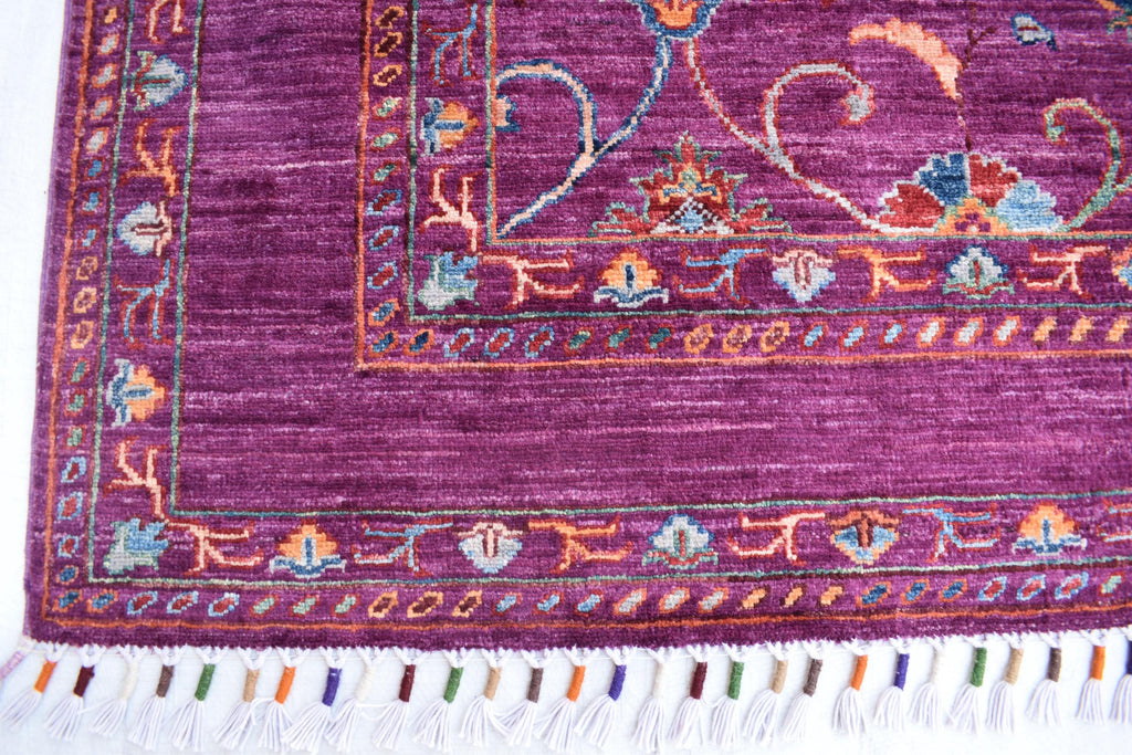 Handwoven Afghan Wool Carpet - Deep Red with Floral Patterns, 6.6x5.2 ft | Living Room Rug | Boho Home Decor | Office Rug