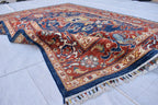 Traditional Afghan Handmade Wool Carpet - Blue & Rust Geometric Design, 7.11x5.9 ft | Bohemian Home Decor | Living Room Rug