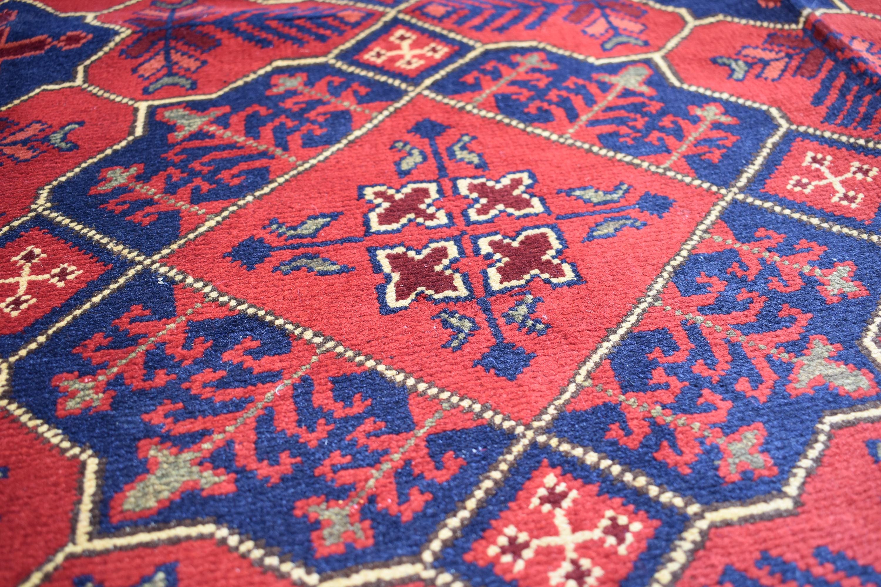 Handwoven 9.9 x 6.6 Bukhara Carpet – Traditional Afghan Geometric Design in Rich Red Wool | Dining room Rug | Office Rug