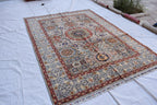 Handmade Afghan Wool Rug - 8.7x6.4 ft Traditional Geometric Design with Floral Motifs | Rustic Boho Decor | Living Room Rug