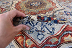 Handmade Afghan Wool Rug - 8.7x6.4 ft Traditional Geometric Design with Floral Motifs | Rustic Boho Decor | Living Room Rug