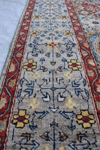 Handmade Afghan Wool Rug - 8.7x6.4 ft Traditional Geometric Design with Floral Motifs | Rustic Boho Decor | Living Room Rug