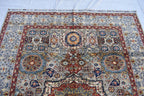 Handmade Afghan Wool Rug - 8.7x6.4 ft Traditional Geometric Design with Floral Motifs | Rustic Boho Decor | Living Room Rug