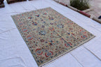Handmade Afghan Wool Rug - 7.8x5.9 ft Traditional Geometric Design with Floral Motifs | Bohemian Rug | Living Room Rug Bedroom Rug