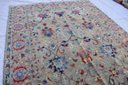 Handmade Afghan Wool Rug - 7.8x5.9 ft Traditional Geometric Design with Floral Motifs | Bohemian Rug | Living Room Rug Bedroom Rug