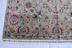 Handmade Afghan Wool Rug - 7.8x5.9 ft Traditional Geometric Design with Floral Motifs | Bohemian Rug | Living Room Rug Bedroom Rug