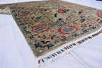 Handmade Afghan Wool Rug - 7.8x5.9 ft Traditional Geometric Design with Floral Motifs | Bohemian Rug | Living Room Rug Bedroom Rug