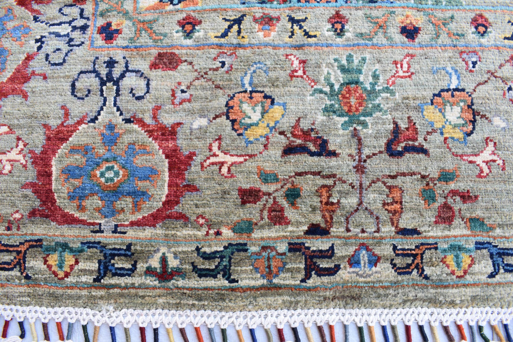 Handmade Afghan Wool Rug - 7.8x5.9 ft Traditional Geometric Design with Floral Motifs | Bohemian Rug | Living Room Rug Bedroom Rug