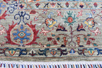 Handmade Afghan Wool Rug - 7.8x5.9 ft Traditional Geometric Design with Floral Motifs | Bohemian Rug | Living Room Rug Bedroom Rug