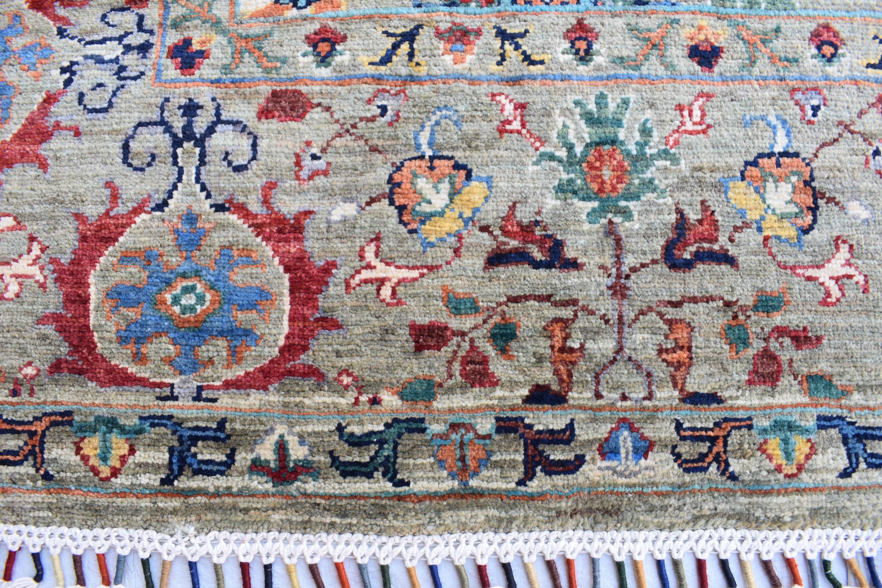 Handmade Afghan Wool Rug - 7.8x5.9 ft Traditional Geometric Design with Floral Motifs | Bohemian Rug | Living Room Rug Bedroom Rug