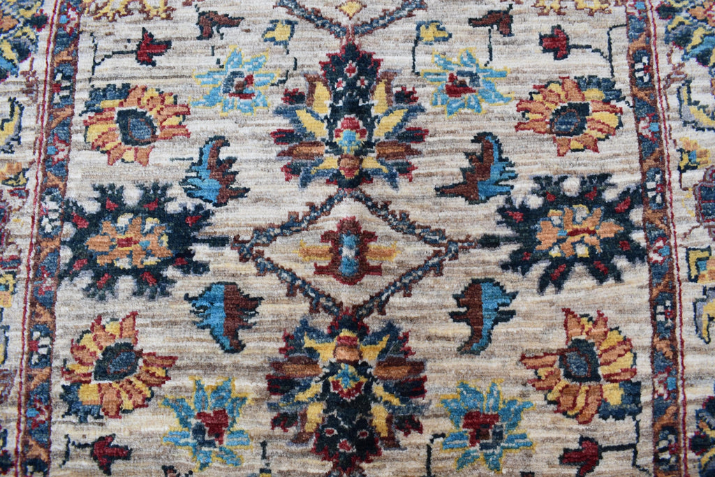 Handmade Afghan Chob Rug - 4.10x3.5 ft Traditional Geometric Design with Floral Motifs | Bohemian Home Decor | Living Room Rug