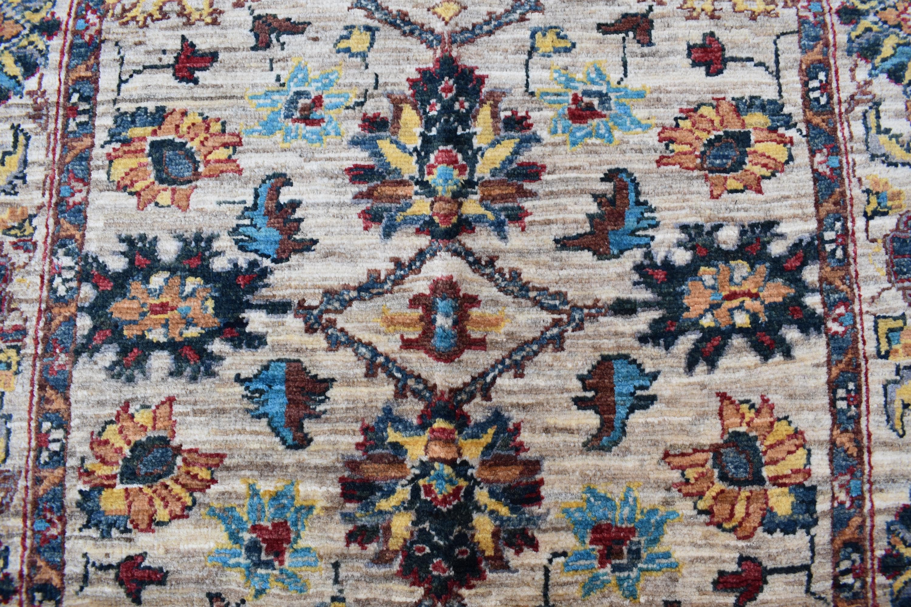 Handmade Afghan Chob Rug - 4.10x3.5 ft Traditional Geometric Design with Floral Motifs | Bohemian Home Decor | Living Room Rug