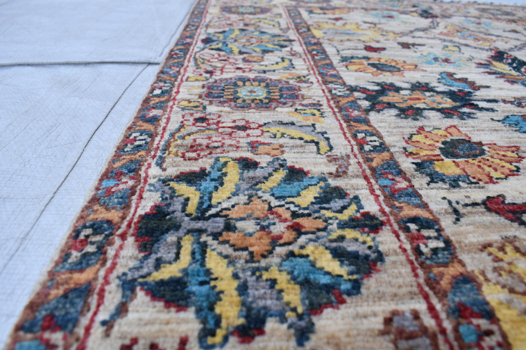 Handmade Afghan Chob Rug - 4.10x3.5 ft Traditional Geometric Design with Floral Motifs | Bohemian Home Decor | Living Room Rug