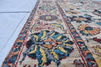 Handmade Afghan Chob Rug - 4.10x3.5 ft Traditional Geometric Design with Floral Motifs | Bohemian Home Decor | Living Room Rug