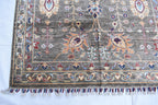 Handmade Afghan Wool Rug - 6.1 x 4.1 ft Traditional Geometric Design with Floral Motifs, Medium Area Rug | Office Rug | Living Room Rug