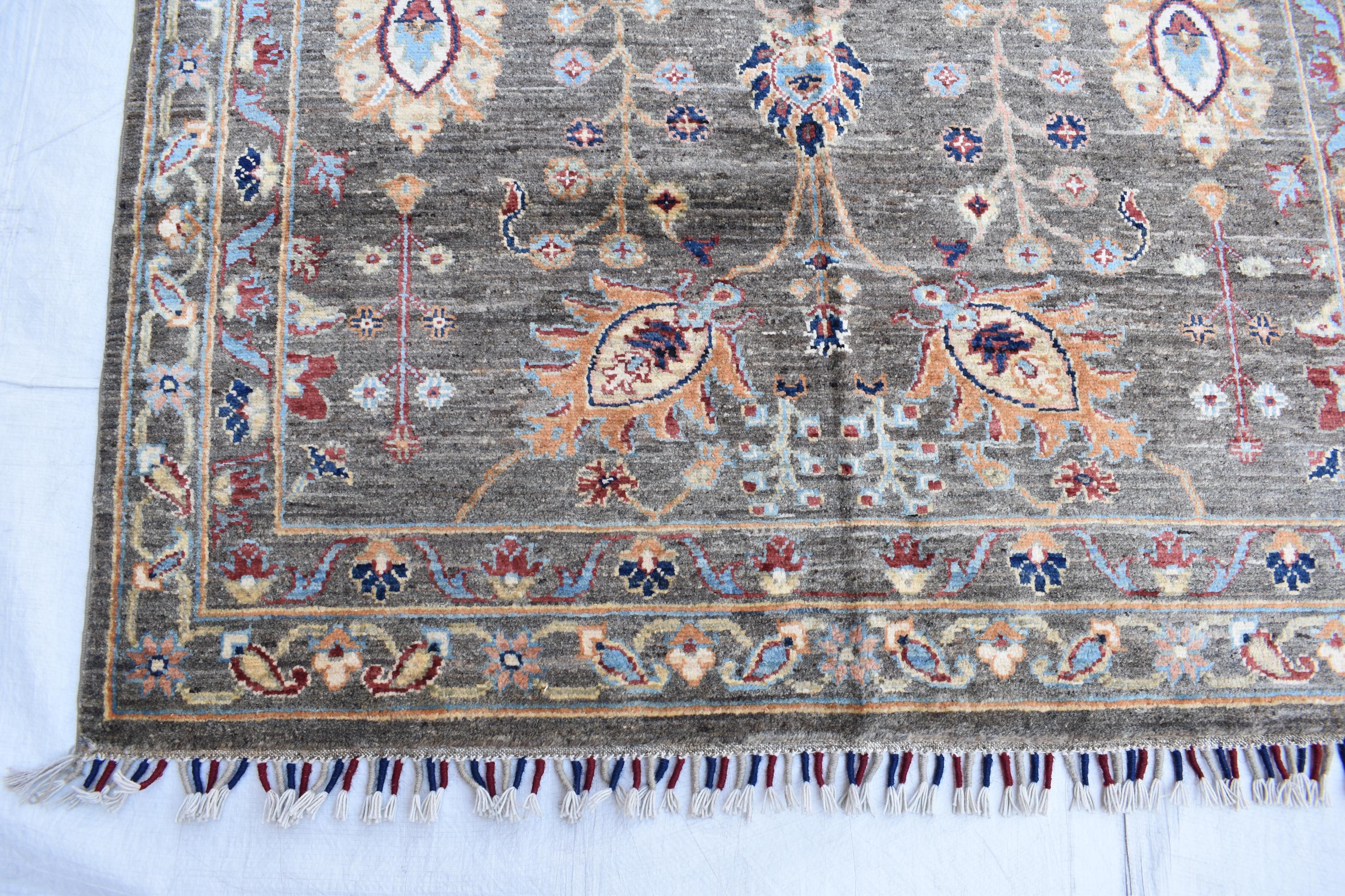 Handmade Afghan Wool Rug - 6.1 x 4.1 ft Traditional Geometric Design with Floral Motifs, Medium Area Rug | Office Rug | Living Room Rug