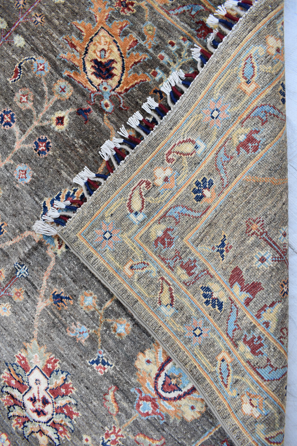 Handmade Afghan Wool Rug - 6.1 x 4.1 ft Traditional Geometric Design with Floral Motifs, Medium Area Rug | Office Rug | Living Room Rug