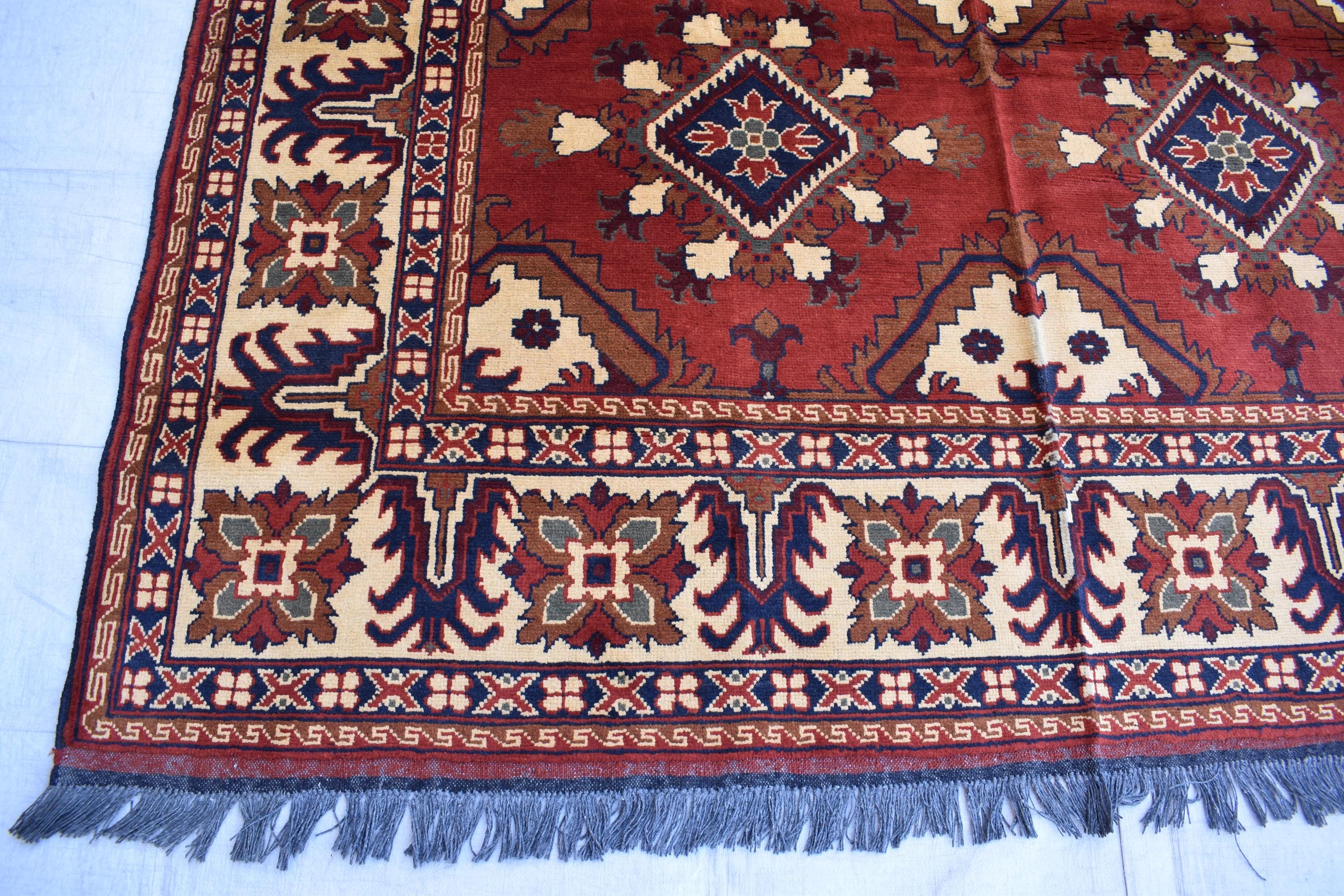 Handwoven 9.9x6.7 ft Afghan Kargai Carpet – Traditional Craftsmanship and Elegance | Living Room Rug | Bohemian Rug