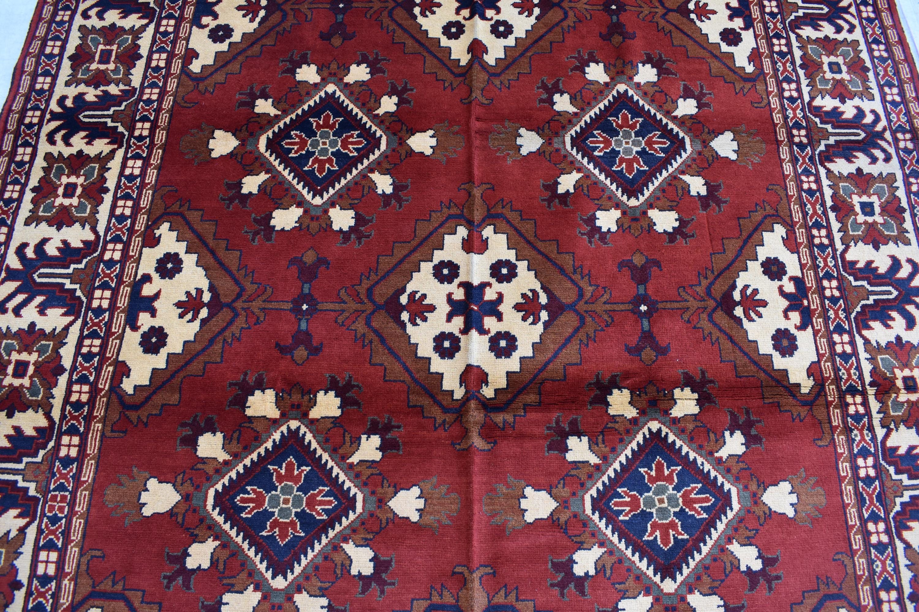 Handwoven 9.9x6.7 ft Afghan Kargai Carpet – Traditional Craftsmanship and Elegance | Living Room Rug | Bohemian Rug