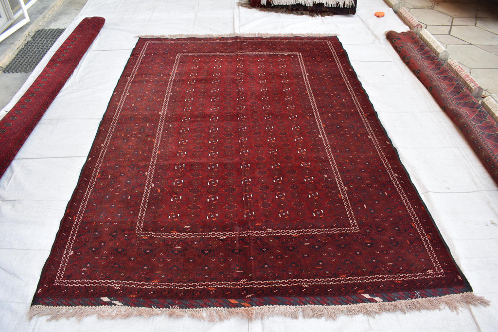 Antique 9.7x6.8 ft Afghan Carpet – Handwoven Traditional Masterpiece | Living Room Rug | Farm House Carpet | Vintage Rug