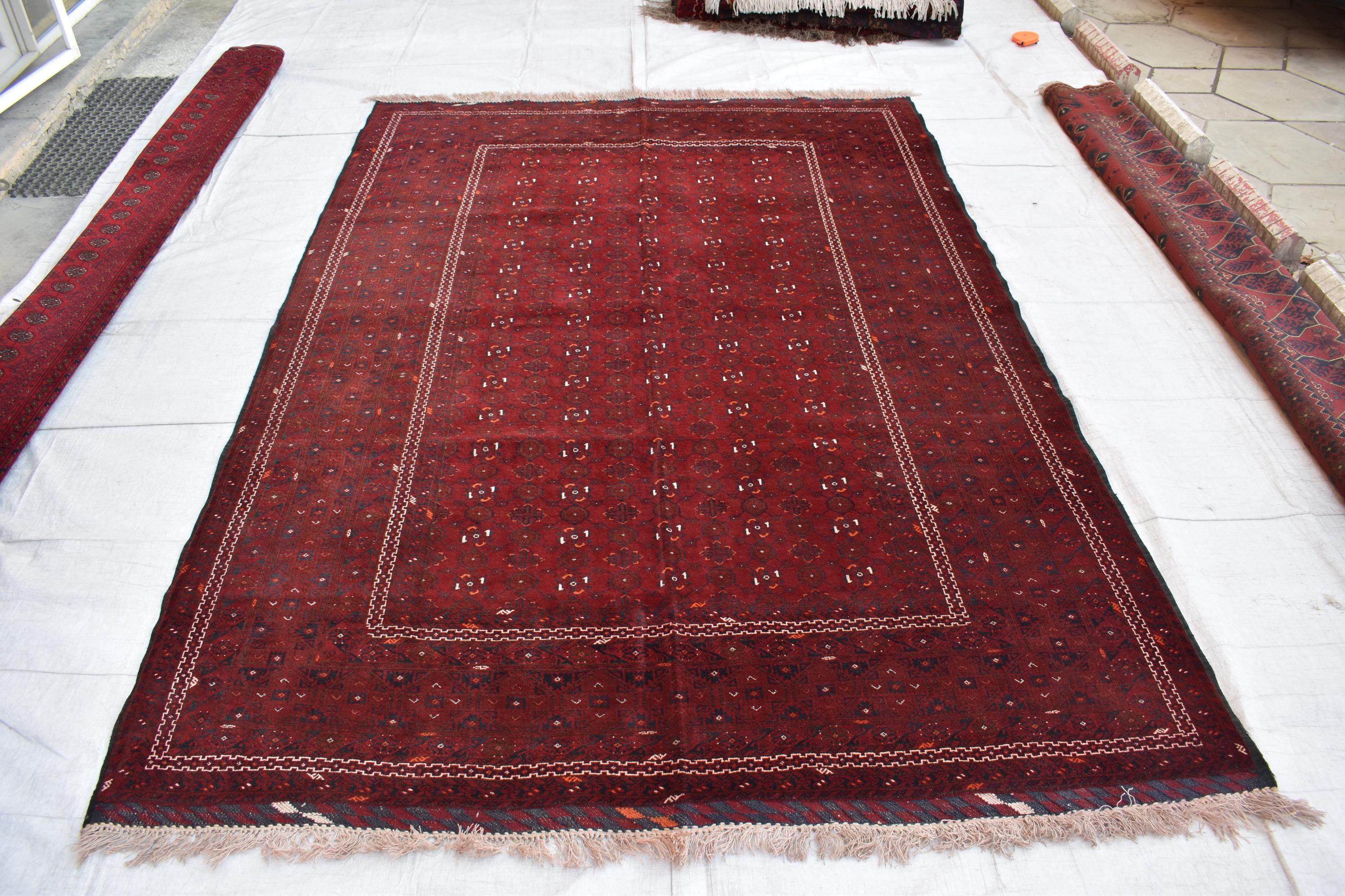 Antique 9.7x6.8 ft Afghan Carpet – Handwoven Traditional Masterpiece | Living Room Rug | Farm House Carpet | Vintage Rug