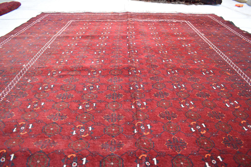 Antique 9.7x6.8 ft Afghan Carpet – Handwoven Traditional Masterpiece | Living Room Rug | Farm House Carpet | Vintage Rug