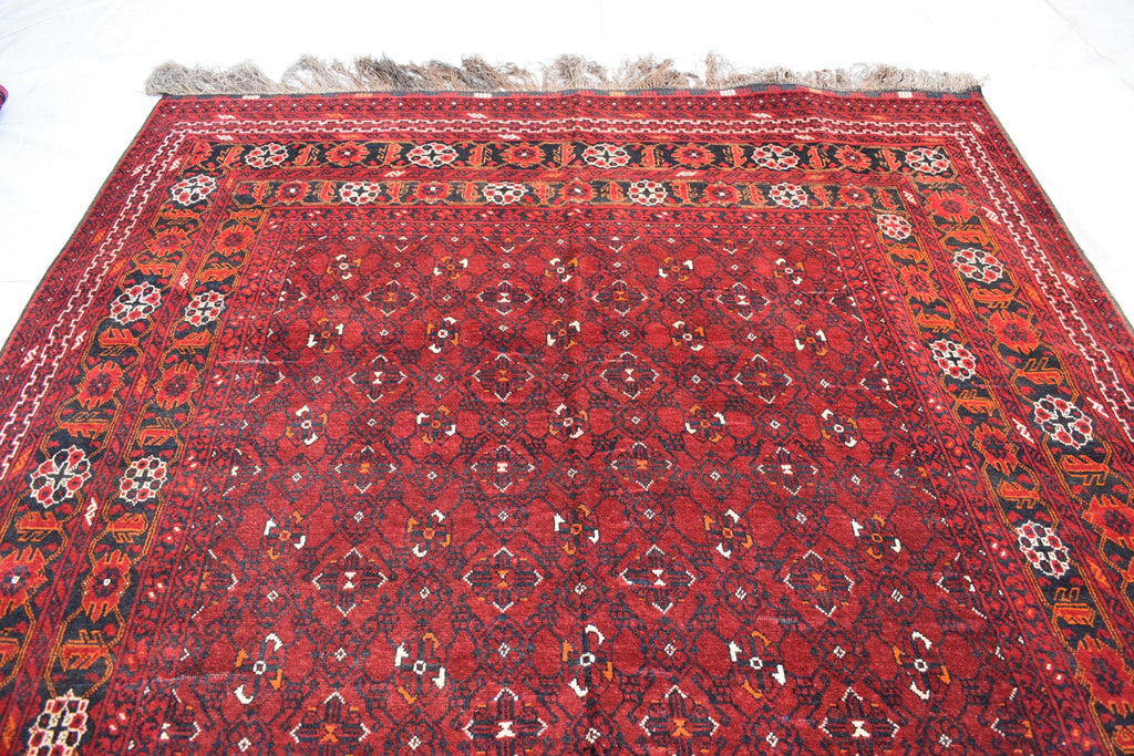 Antique Afghan handmade carpet 9.8 x 6.7 ft, Rustic Home Decor or Office Decor | Farm House Rug | 100 Years Old