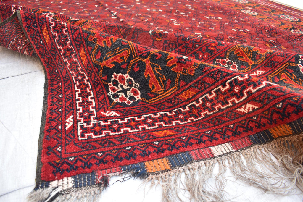 Antique Afghan handmade carpet 9.8 x 6.7 ft, Rustic Home Decor or Office Decor | Farm House Rug | 100 Years Old