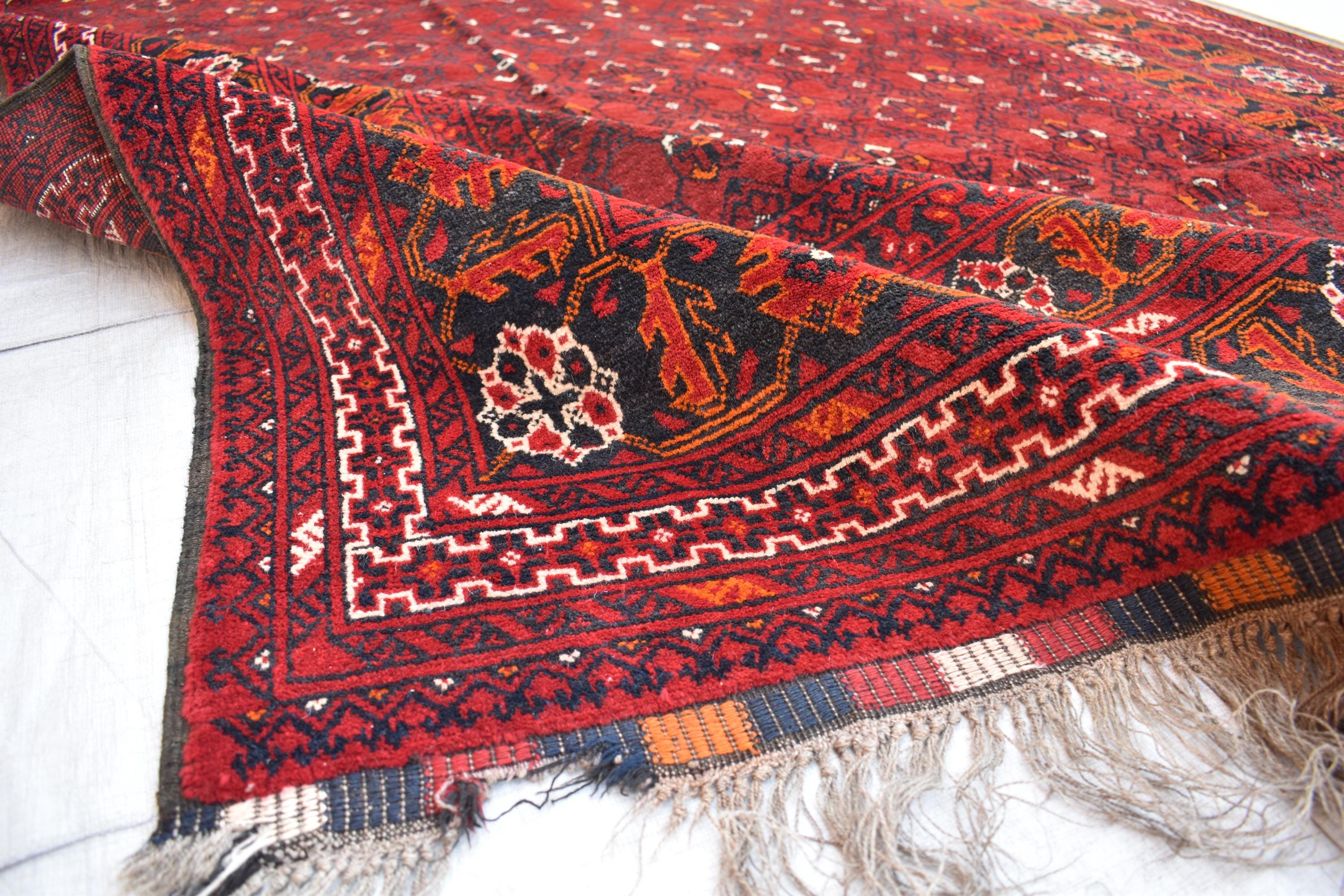 Antique Afghan handmade carpet 9.8 x 6.7 ft, Rustic Home Decor or Office Decor | Farm House Rug | 100 Years Old