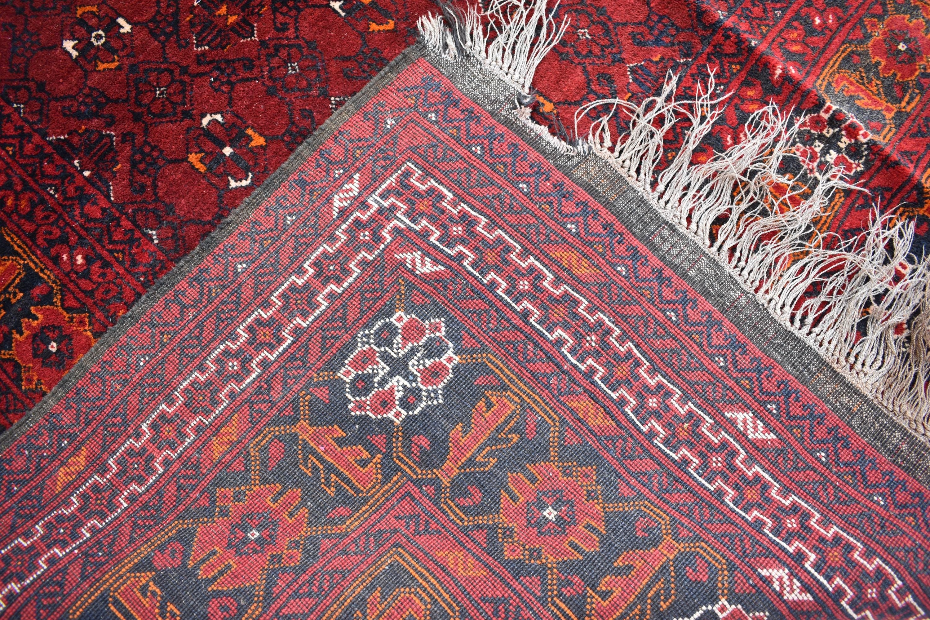 Antique Afghan handmade carpet 9.8 x 6.7 ft, Rustic Home Decor or Office Decor | Farm House Rug | 100 Years Old
