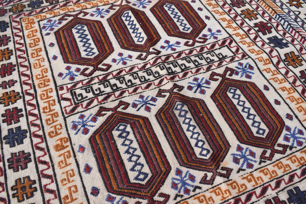 Antique Afghan Kilim Rug – Handwoven Wool, Geometric Tribal Design, 6.1x4.2 ft | Farm House Rug | Living Room Rug | Wall Hanging Carpet