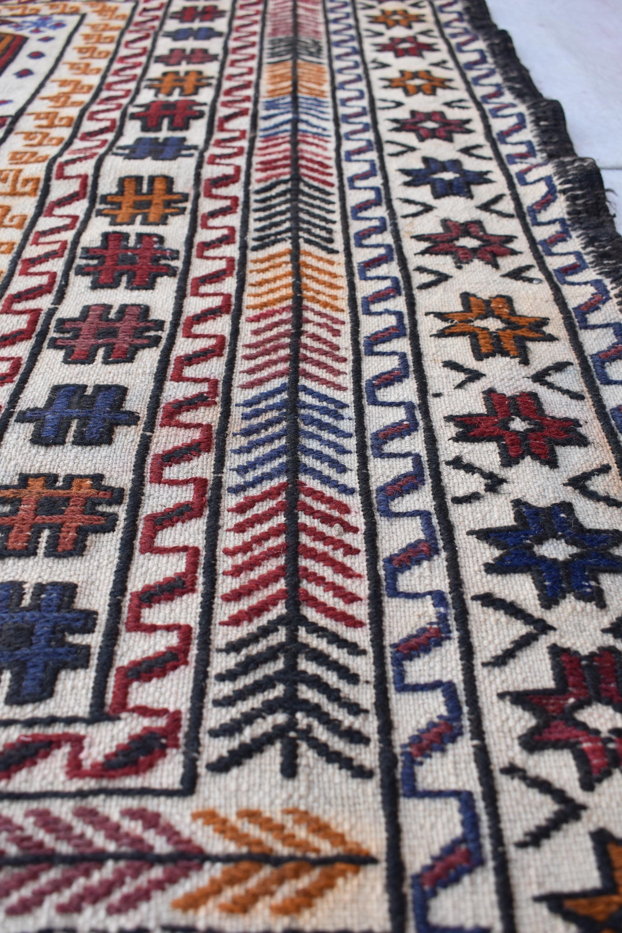 Antique Afghan Kilim Rug – Handwoven Wool, Geometric Tribal Design, 6.1x4.2 ft | Farm House Rug | Living Room Rug | Wall Hanging Carpet