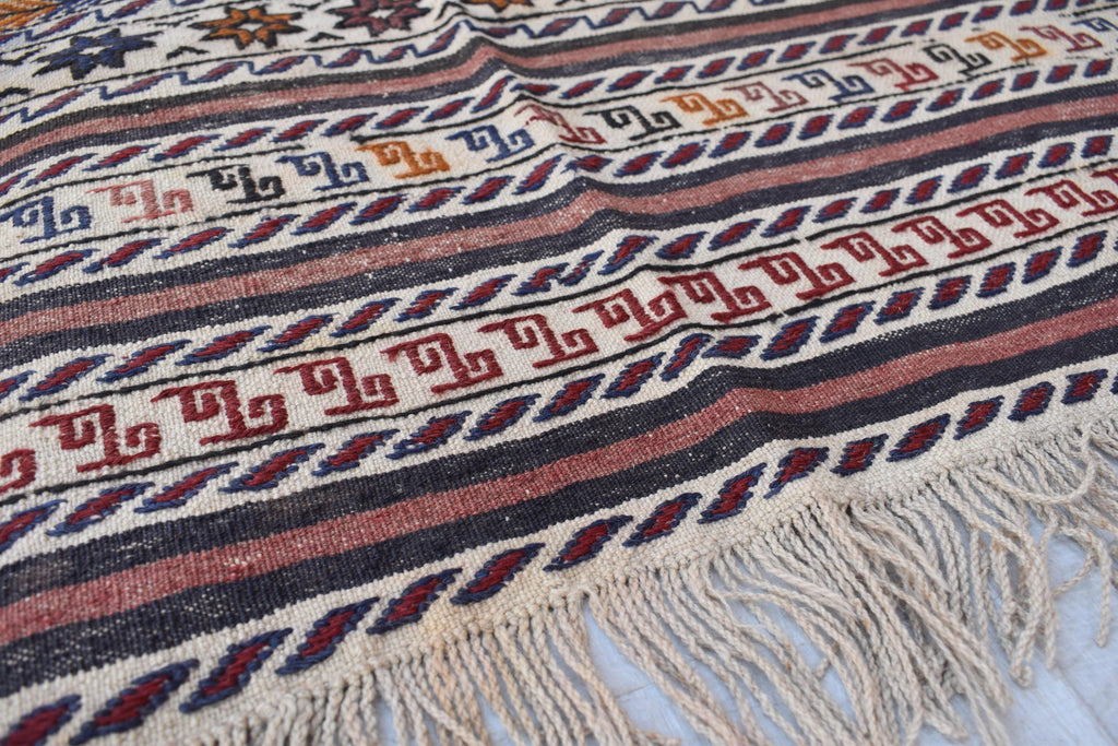 Antique Afghan Kilim Rug – Handwoven Wool, Geometric Tribal Design, 6.1x4.2 ft | Farm House Rug | Living Room Rug | Wall Hanging Carpet