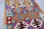Antique Afghan Kilim Rug – Handwoven Wool, Geometric Tribal Design, 6.10x4.10 ft, Farm House Rug, Living Room rug, Medium Area Rug